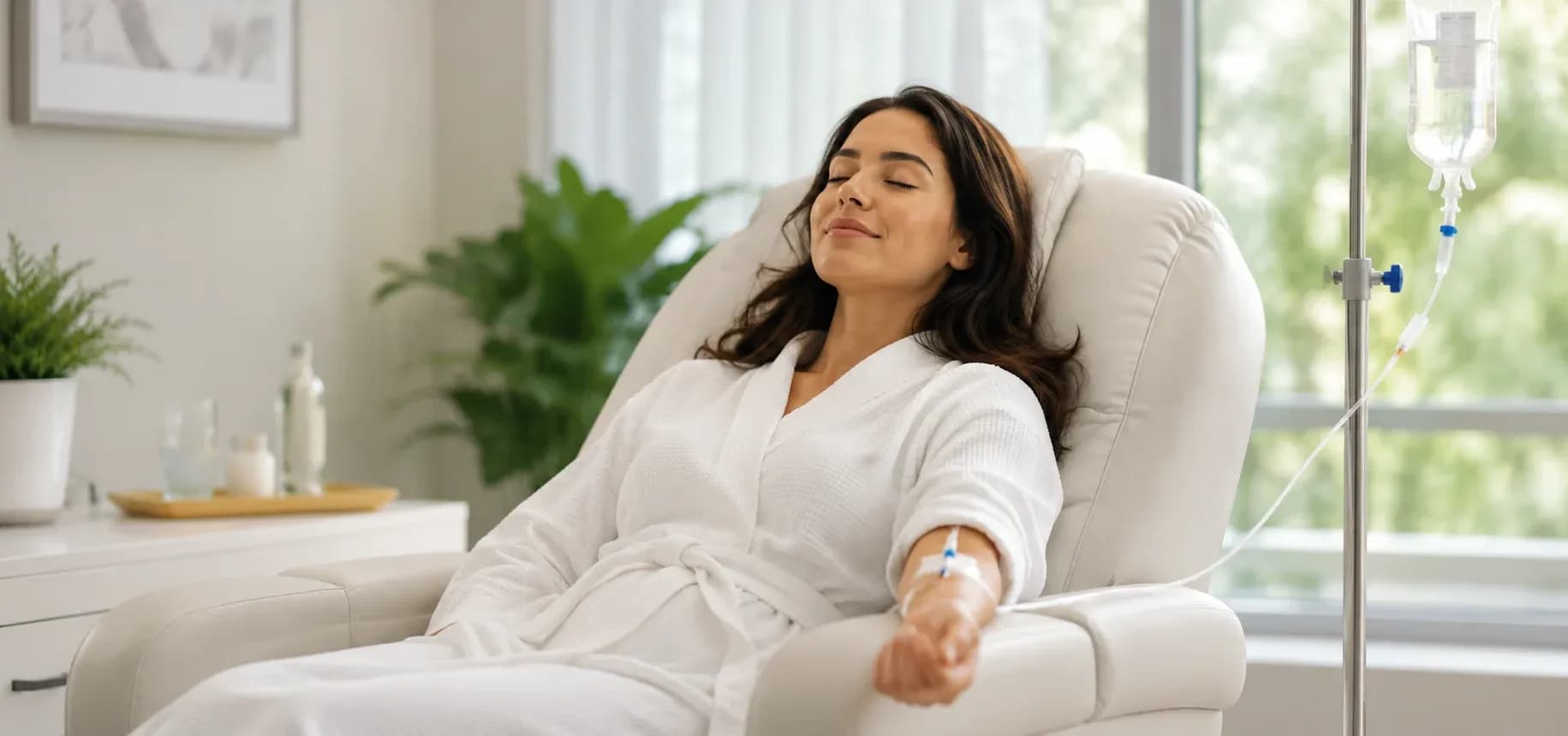 Woman receiving NAD IV therapy at home
