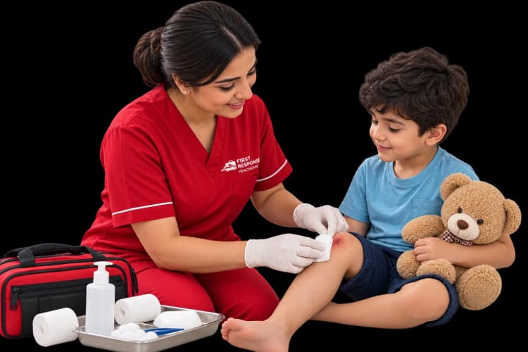 Wound dressing for child at home in Dubai by nurse