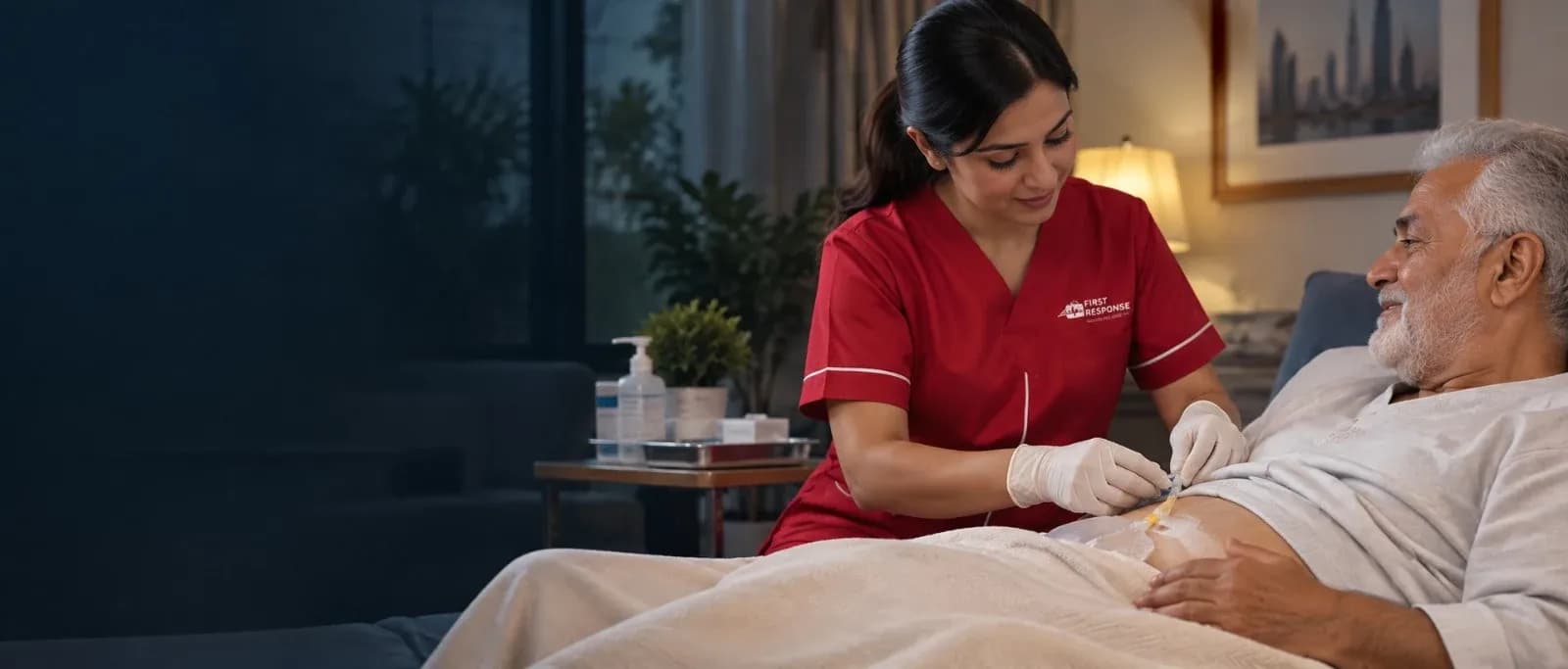 DHA licensed Nurse Providing Catheter Care