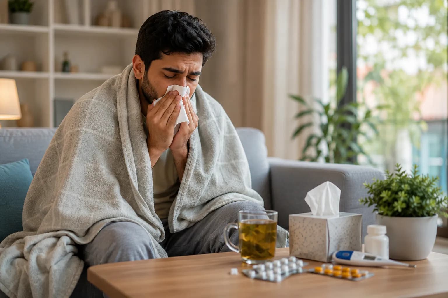 a man suffering from flu