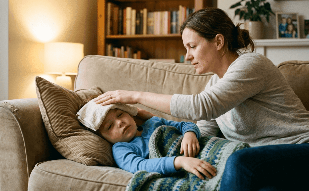 child with heat stroke symptoms at home