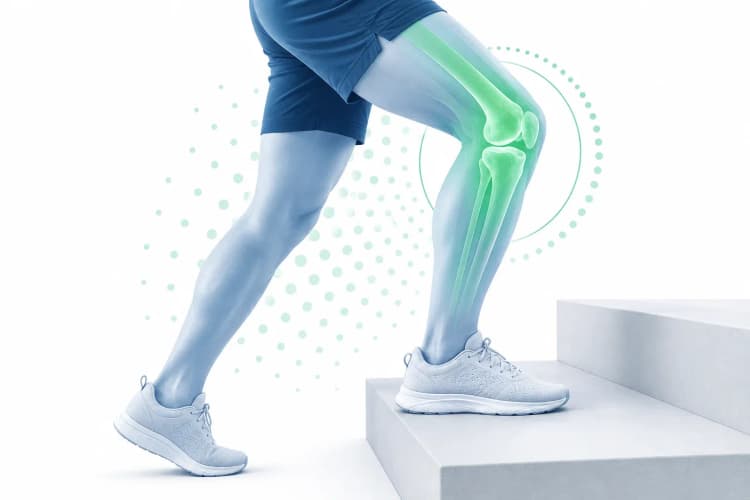 Illustration showing knee joint strengthening exercises for stability through physiotherapy at home in Dubai