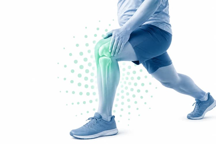 Illustration showing improved knee mobility and flexibility through physiotherapy at home in Dubai