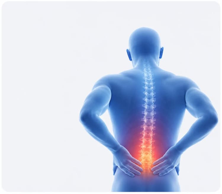 Illustration of lower back pain along the spine treated with physiotherapy in Dubai