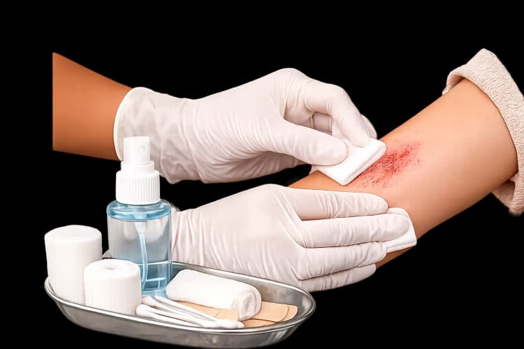 Home wound care with professional cleaning and dressing supplies
