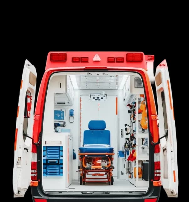 Interior of a fully equipped ambulance available for emergency services in Dubai