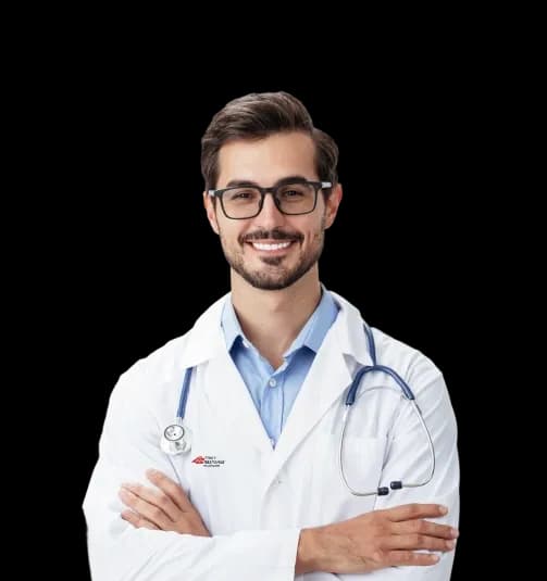 Doctor with stethoscope ready to provide medical care at a hotel in Dubai