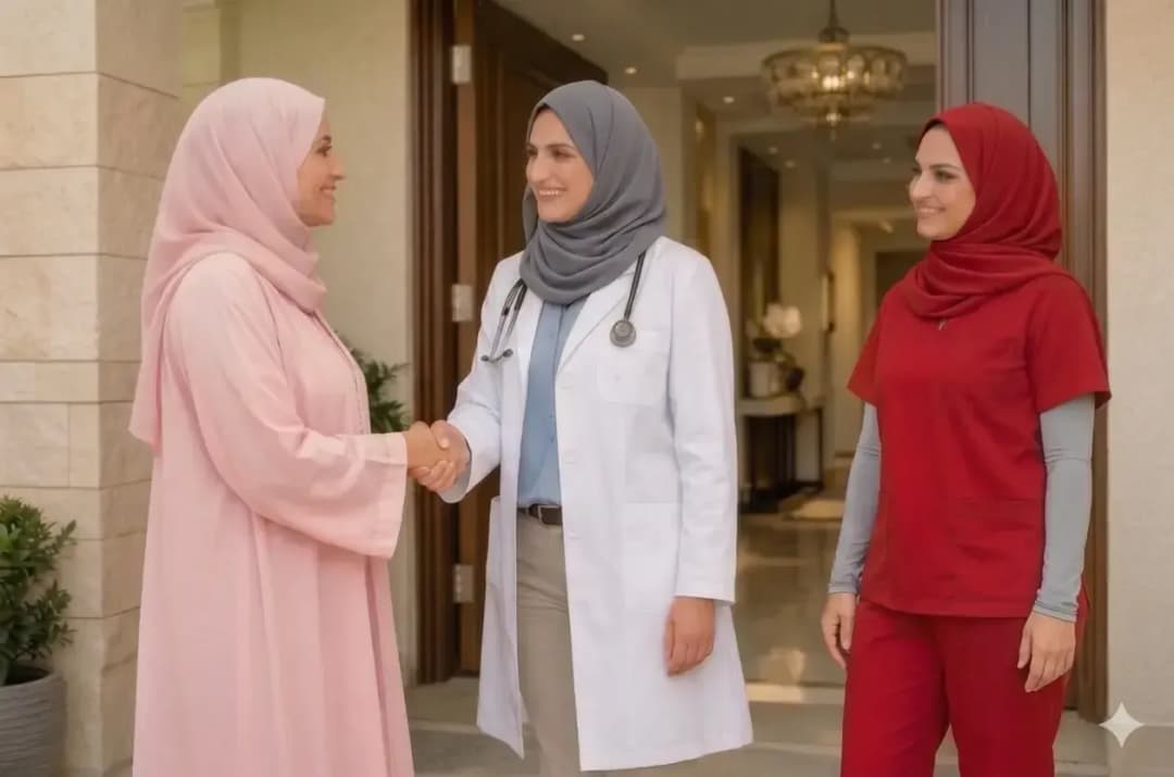 Doctor greeting a patient for a home visit in Riyadh