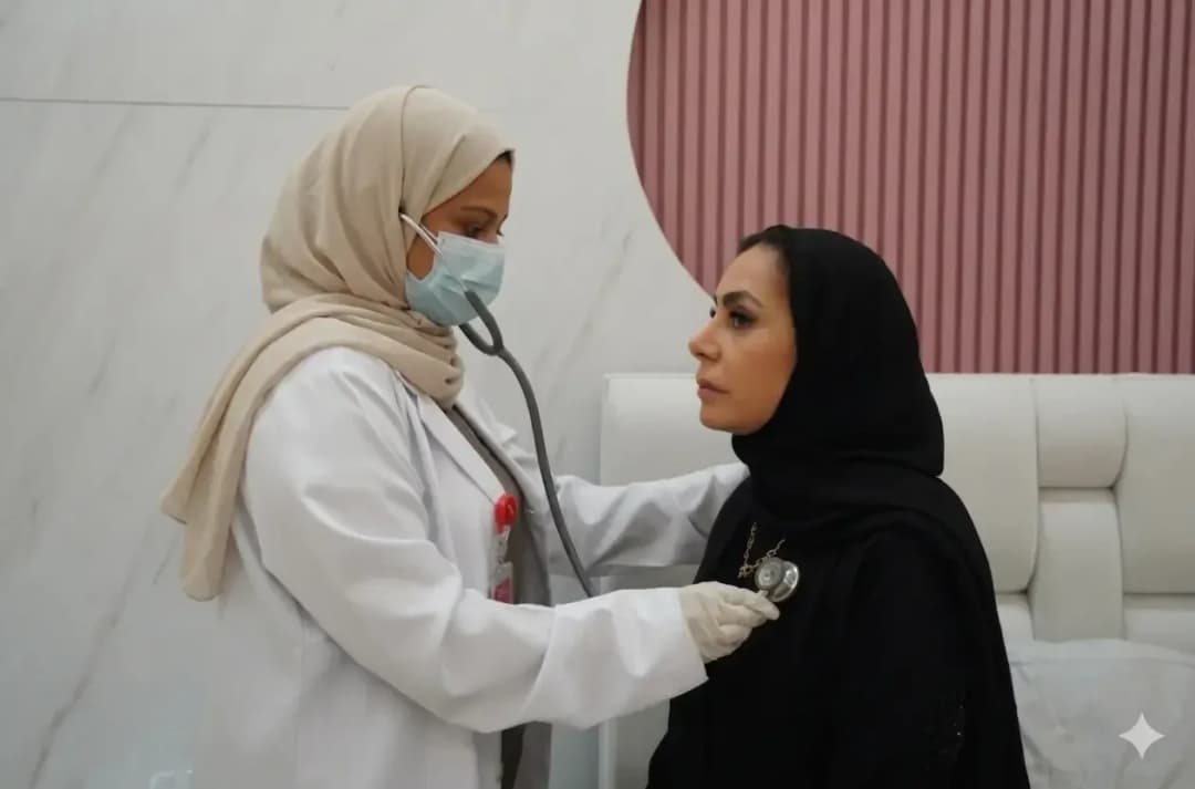 Doctor examining a patient during a home visit in Riyadh