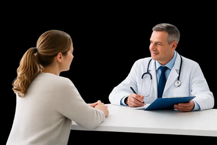 Doctor discussing HbA1c test results with patient.