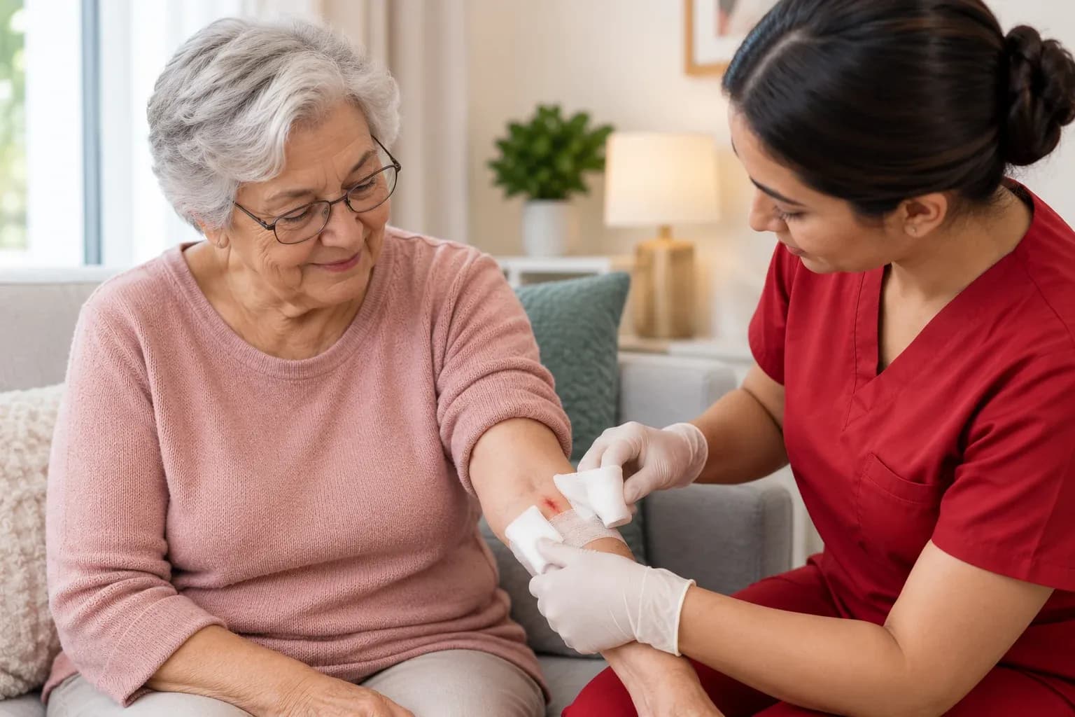 Wound dressing at home in Dubai for an elderly patient