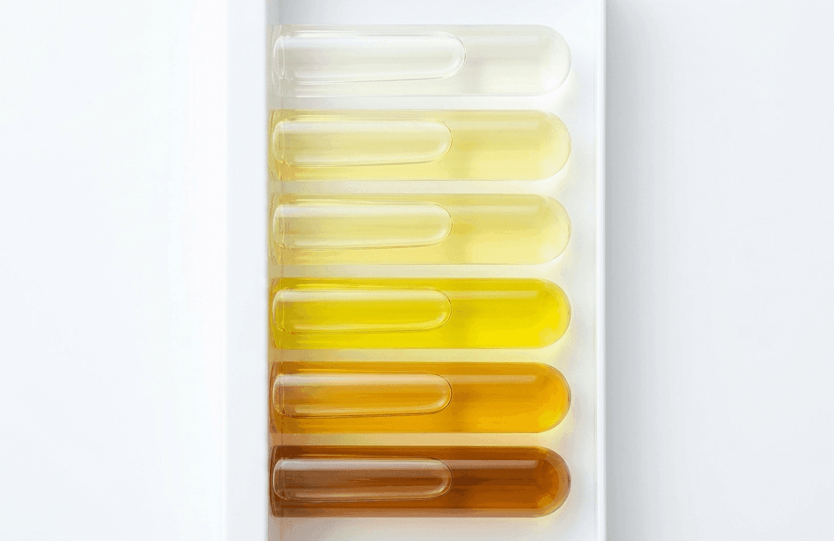 Urine sample tubes showing color variations for urine test analysis during lab tests at home in Dubai