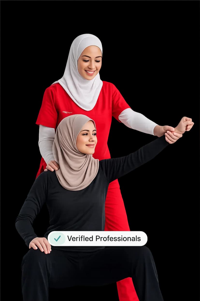 Verified physiotherapist assisting patient with arm mobility exercise for measurable recovery progress