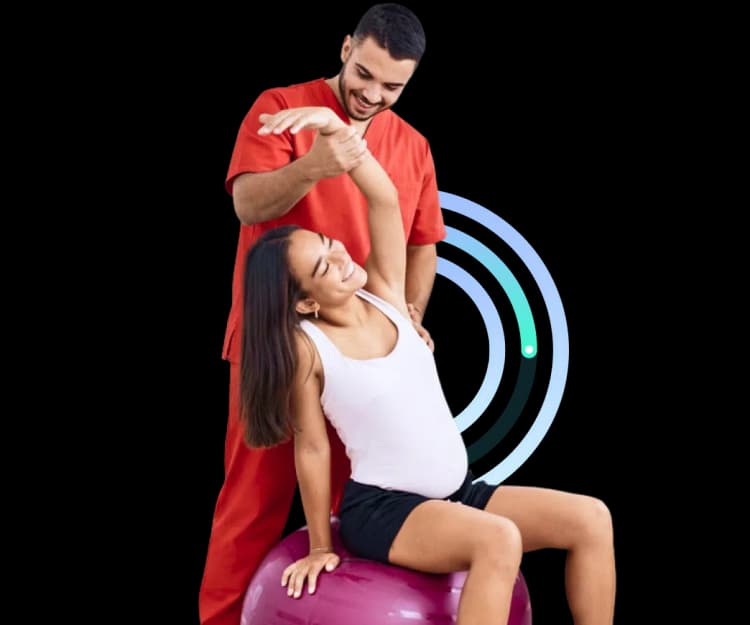 A pregnant woman receiving comprehensive maternity care and prenatal physiotherapy guidance at home in Dubai.