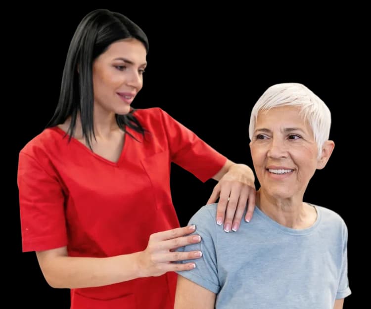 Physiotherapist performing targeted stretching and manual therapy to relieve pain and stiffness from a frozen shoulder at home in Dubai.