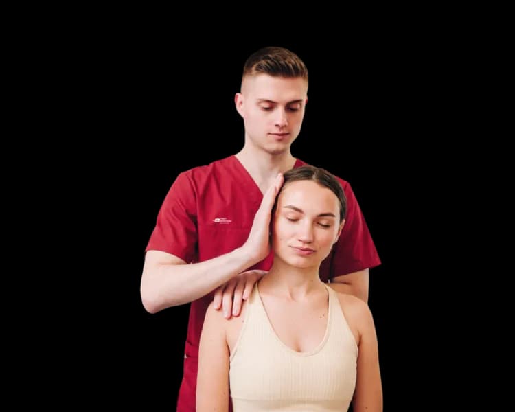 Physiotherapist conducting mobility-focused therapy with a patient.