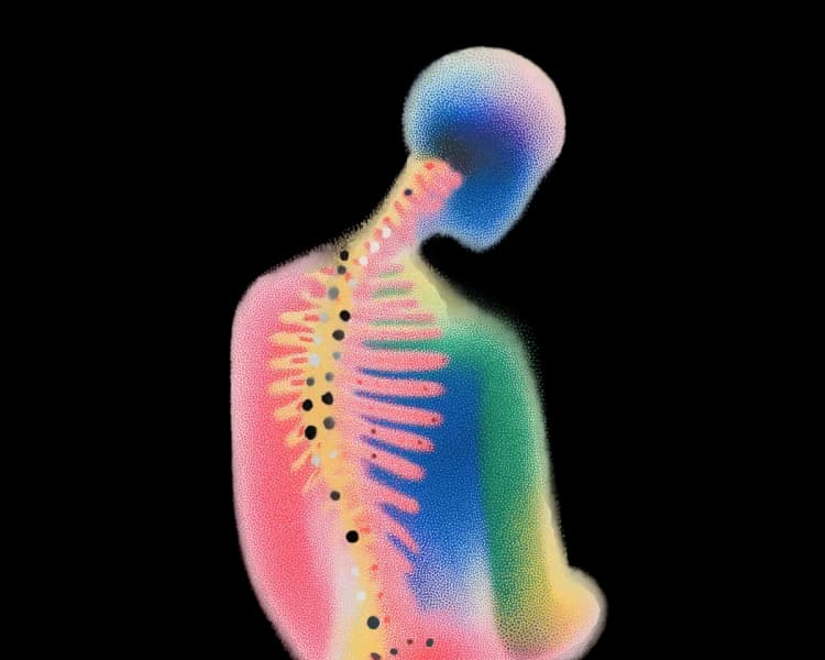 Pediatric physical therapy for congenital and neuromuscular conditions showing a 3D medical graphic of a child's spine.