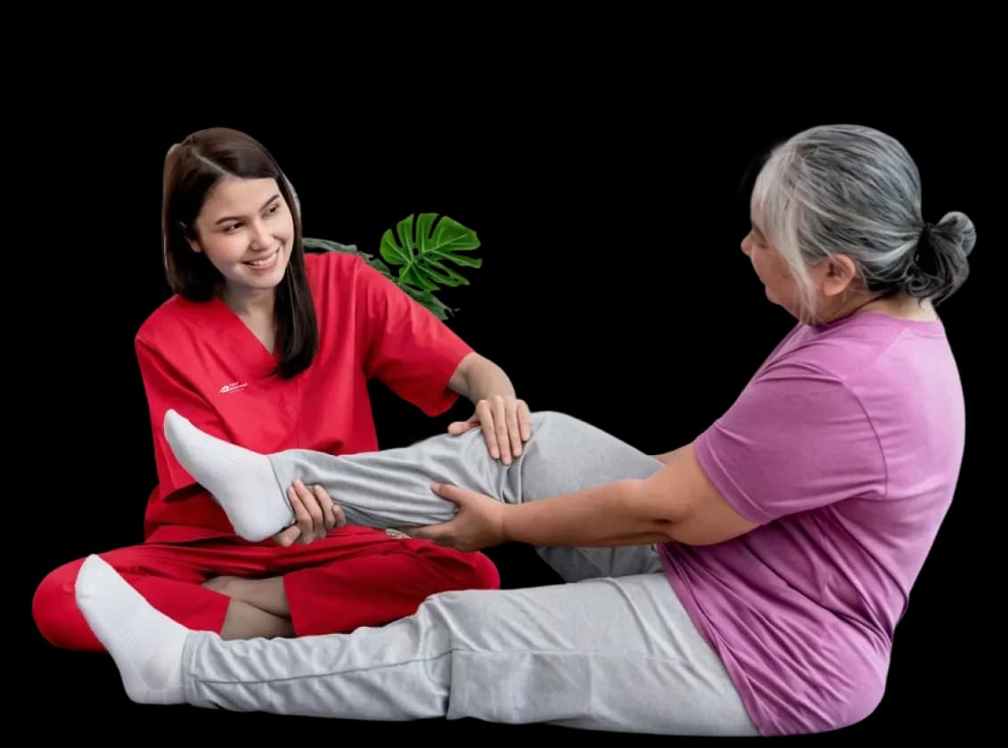 At-home geriatric physical therapy session offering safe, personalized mobility care for elderly patients.