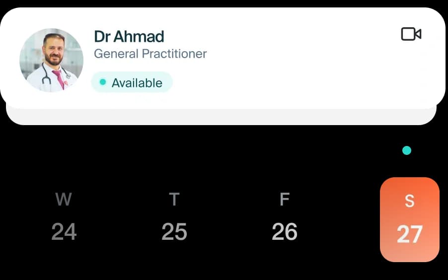 App interface showing a general practitioner available for online doctor consultation in Dubai
