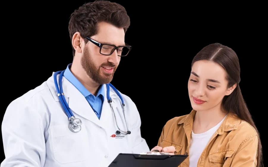 Doctor reviewing full body checkup report