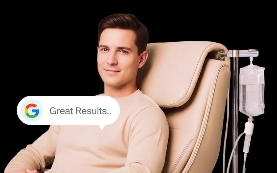A premium, comfortable residential setting showing an expert home care nurse providing elite, high-end mobile IV therapy to a client.