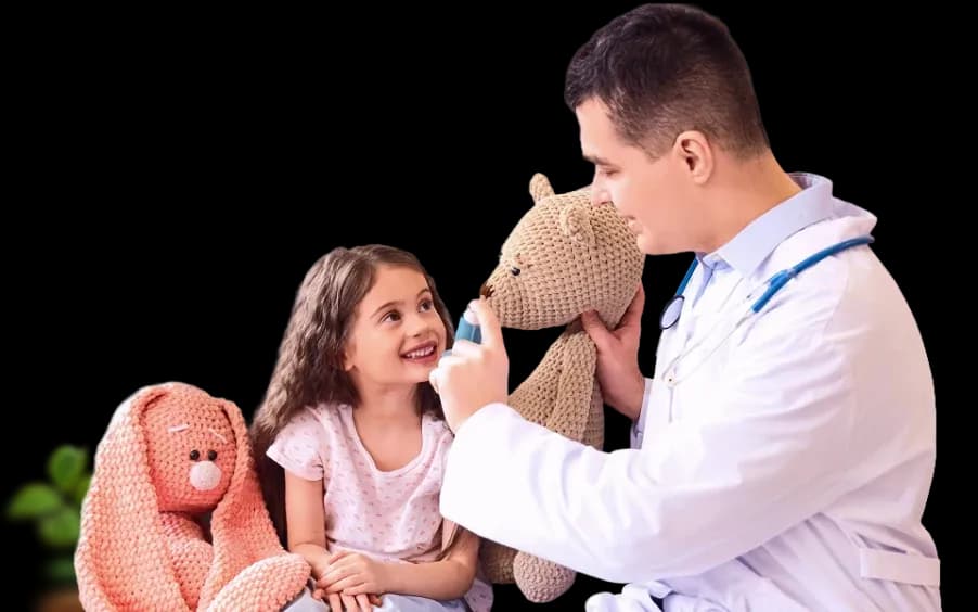 Pediatrician examining a young child at home in Dubai for safe and comfortable recovery
