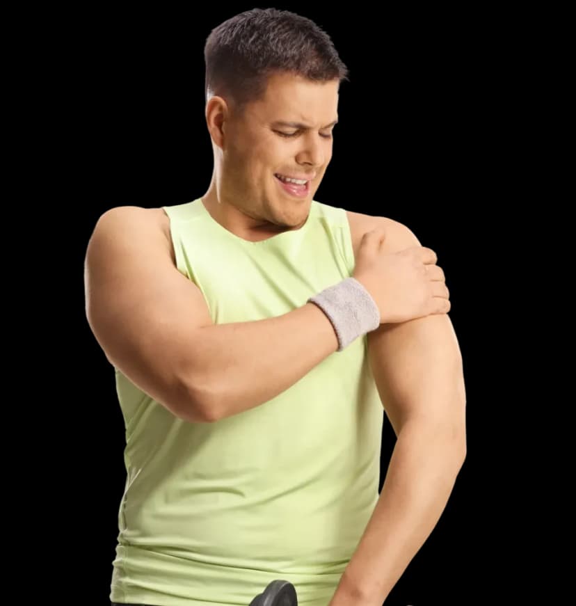 An injured individual experiencing muscle discomfort, representing candidates for home-based orthopedic physiotherapy.
