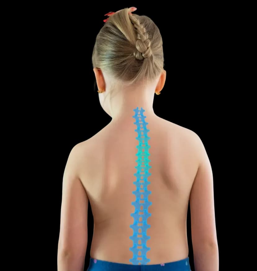 Medical illustration showing a child's spine and posture alignment for pediatric physiotherapy treatments in Dubai.