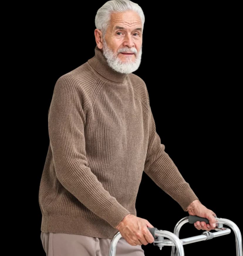 A senior individual illustrating the target audience for home-based elderly physical therapy and mobility care.
