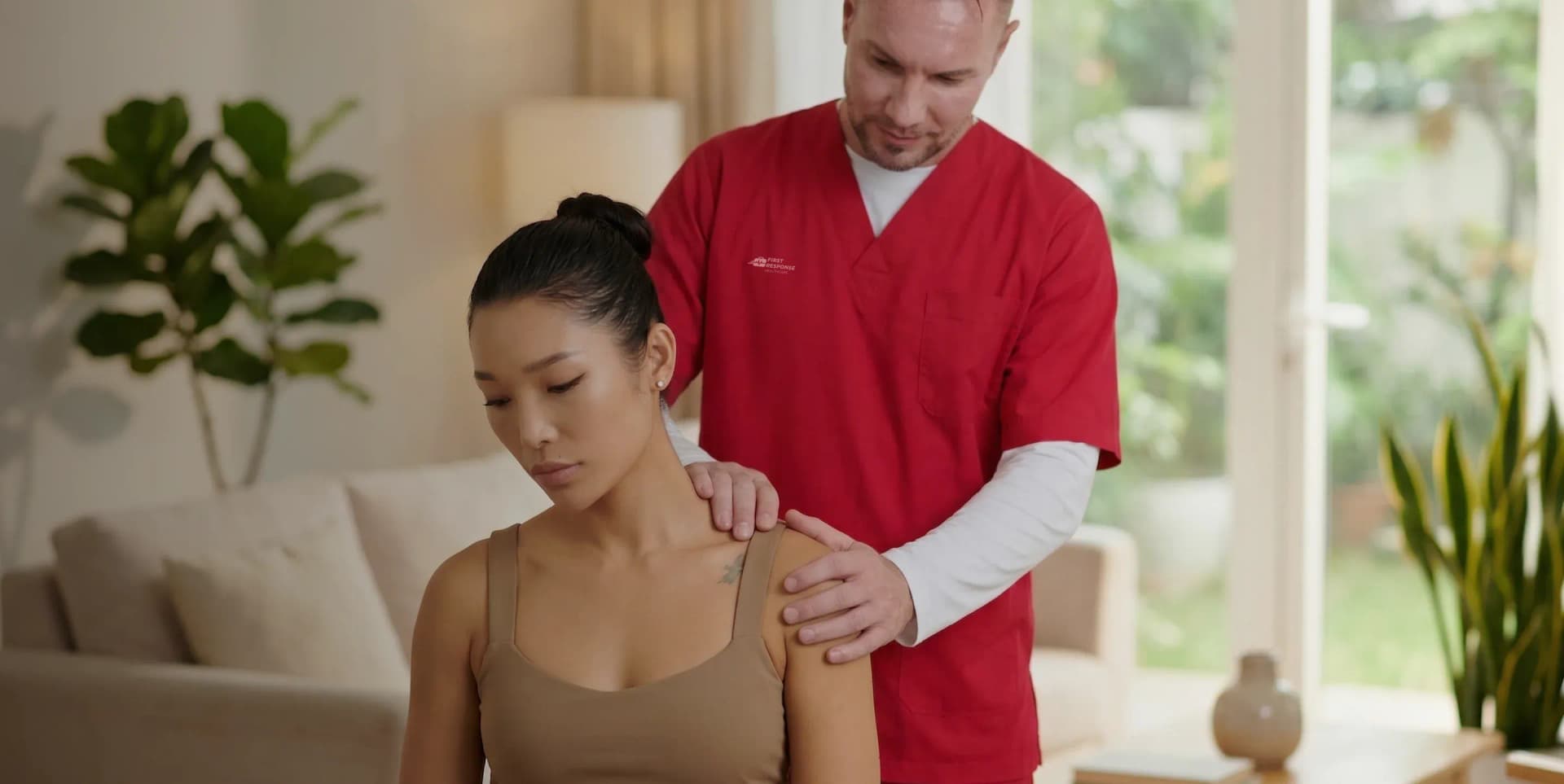 First Response Healthcare team providing specialized, 24/7 at-home frozen shoulder physiotherapy services in Dubai.