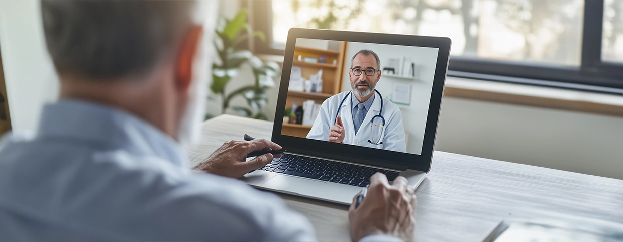 A patient consulting with the doctor through video call on laptop