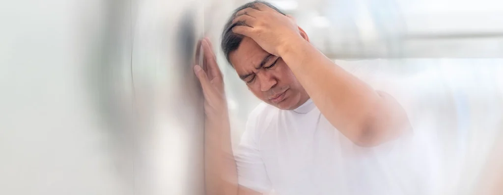 Person experiencing a headache due to iron deficiency anemia.